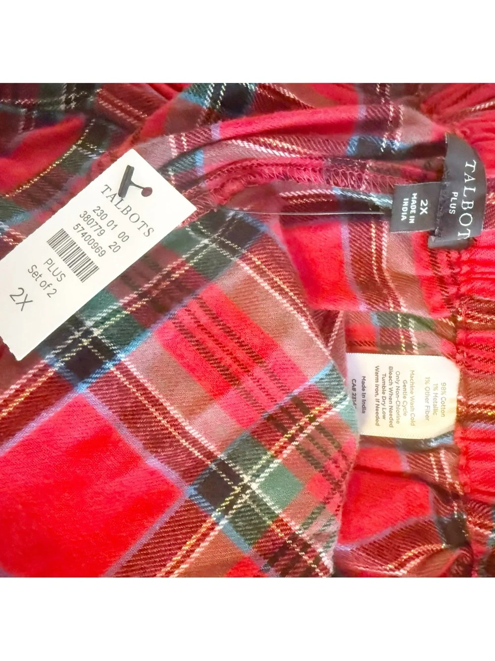 New TALBOTS Red Plaid Cotton Flannel Pajama Set SOLSTICE Holiday Cabin Sz 2X